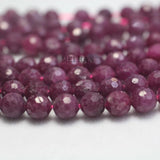 Meihan Natural Ruby Faceted Round Loose Beads for Jewelry Making