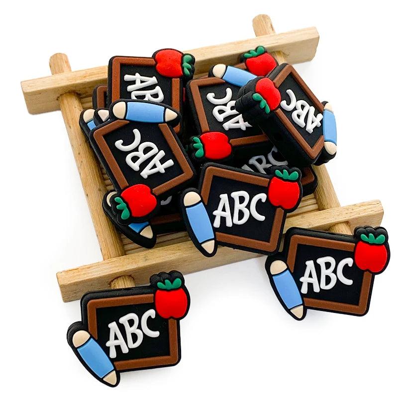 10pcs Cartoon Blackboard Silicone Mini Beads Food-Grade Chewing Teeth Bead