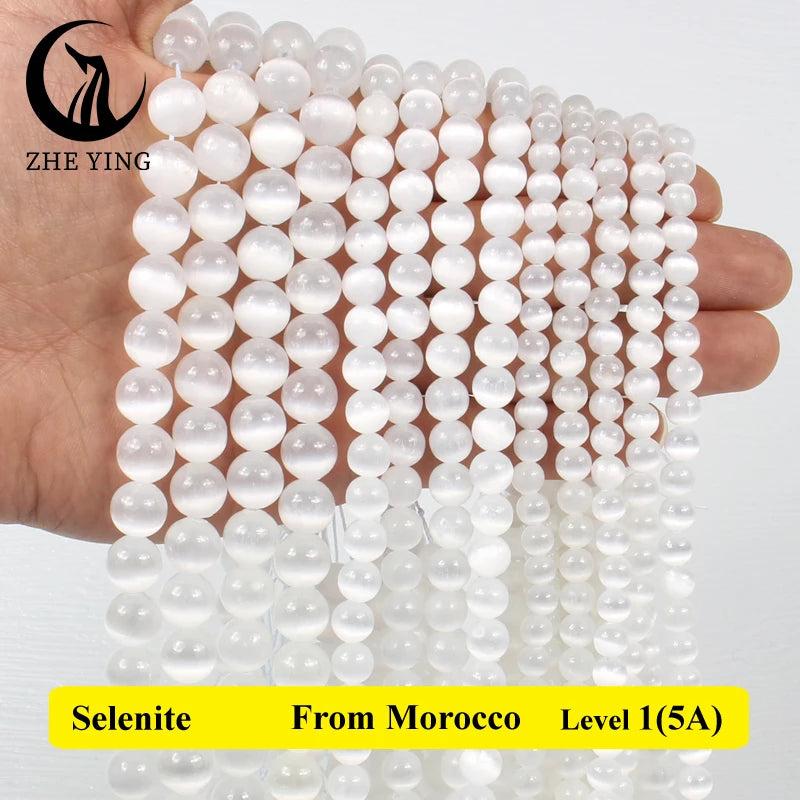 5A Natural Selenite Stone Beads 6 8 10mm Bracelet Necklace Accessories