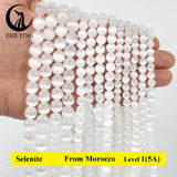 5A Natural Selenite Stone Beads 6 8 10mm Bracelet Necklace Accessories