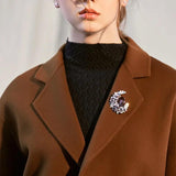 Crystal Moon Brooch Corsage Pin for Coat Suit