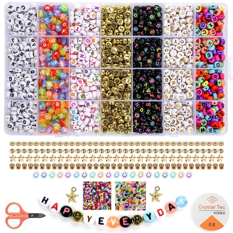 2400pcs Letter Beads Bracelets Making Kit DIY Necklace Accessories 7x4mm