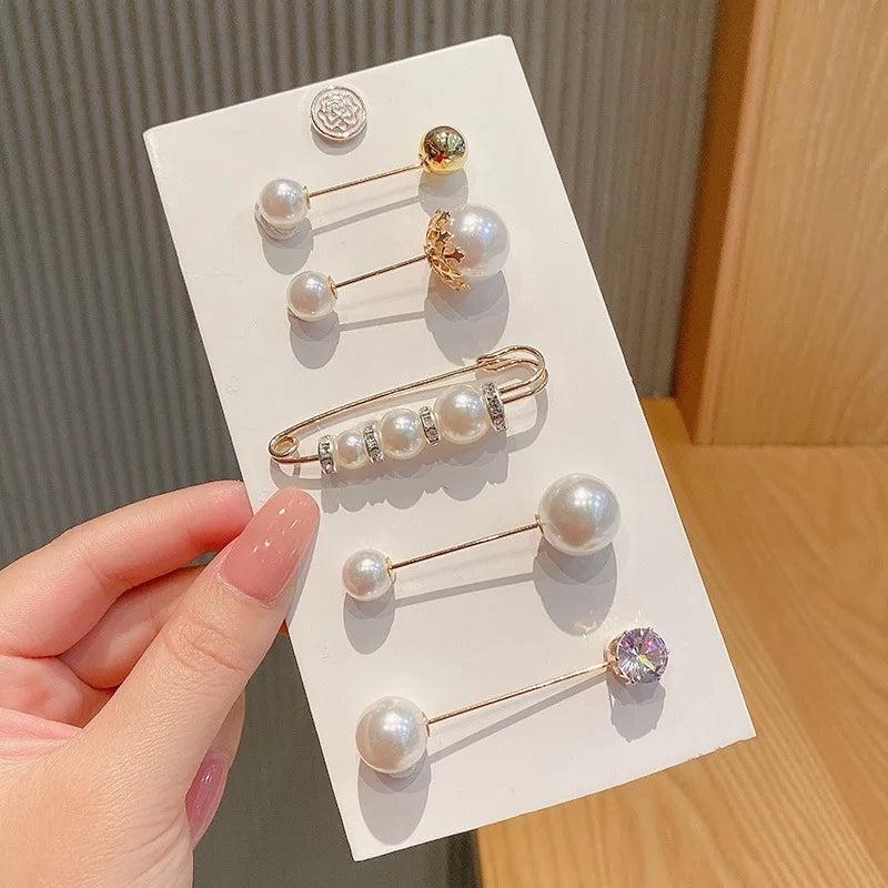 5/Pack Enamel Brooches Pearl hijab Neckline Lapel Pin Buckle