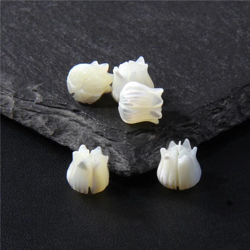 Mother of Pearl Shell Beads Carved Flower Charms DIY Seashell Beads