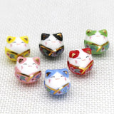 5pcs Hand Painted Lucky Cat Ceramic Beads 15mm Smile Kitten Head Bead