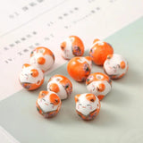 5pcs Hand Painted Lucky Cat Ceramic Beads 15mm Smile Kitten Head Bead