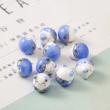5pcs Hand Painted Lucky Cat Ceramic Beads 15mm Smile Kitten Head Bead