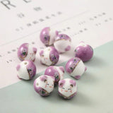 5pcs Hand Painted Lucky Cat Ceramic Beads 15mm Smile Kitten Head Bead