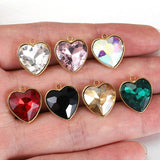 5pcs Heart Pendants Stainless Steel Base Glass Beads Earring Charms