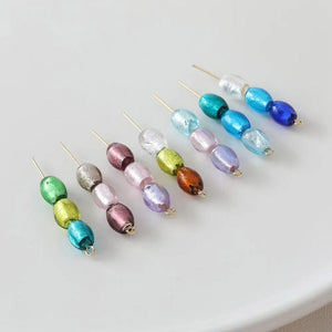 6PCS Oval Glass Beads Silver Foil DIY Jewelry Making Supplies