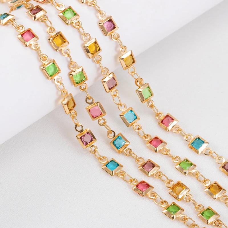 4mm Crystal Glass Bead Copper Chain for DIY Jewelry Making
