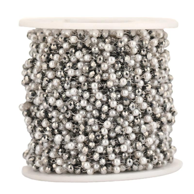 2M Pearl Necklace Chains Stainless Steel Glass Beads Chain Jewelry