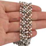 2M Pearl Necklace Chains Stainless Steel Glass Beads Chain Jewelry