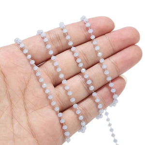 1m Stainless Steel Grey Glass Bead Rosary Chain for Jewelry Making