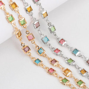 1m 4mm Crystal Bead Copper Chains Dopamine Rhinestone Necklace