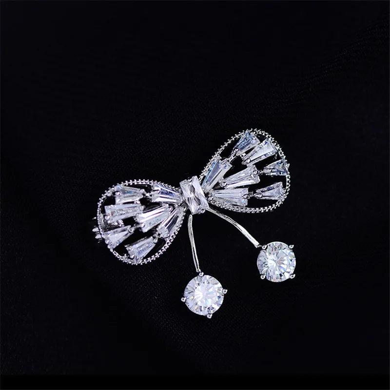 Tassel Pearl Zircon Bowknot Brooch Pin for Year Gift