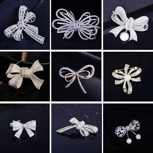 Tassel Pearl Zircon Bowknot Brooch Pin for Year Gift