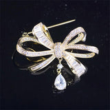 Tassel Pearl Zircon Bowknot Brooch Pin for Year Gift