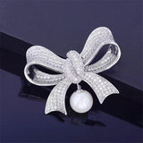 Tassel Pearl Zircon Bowknot Brooch Pin for Year Gift
