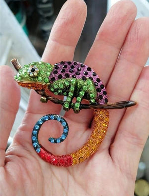 Vintage Rhinestone Lizard Chameleon Brooch Animal Pins Jacket Scarf Clip