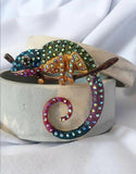 Vintage Rhinestone Lizard Chameleon Brooch Animal Pins Jacket Scarf Clip