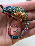 Vintage Rhinestone Lizard Chameleon Brooch Animal Pins Jacket Scarf Clip