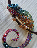 Vintage Rhinestone Lizard Chameleon Brooch Animal Pins Jacket Scarf Clip