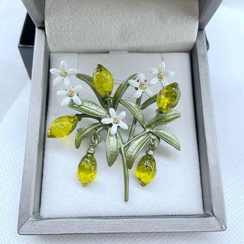 Elegance Lemon Brooches Flower Leaf Fruit Orange Blossom Corsage