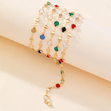 YASTYT Beads Chain Glass and Pearl Beads Stainless Steel