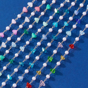 YASTYT Beads Chain Glass and Pearl Beads Stainless Steel