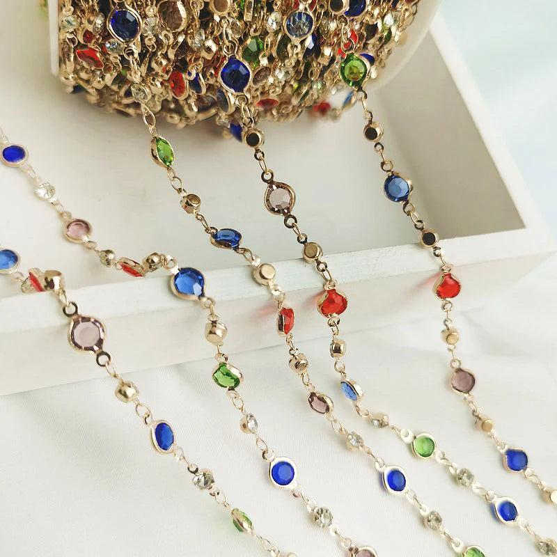 1m Dark Green Crystal Beads Chains for Jewelry Making