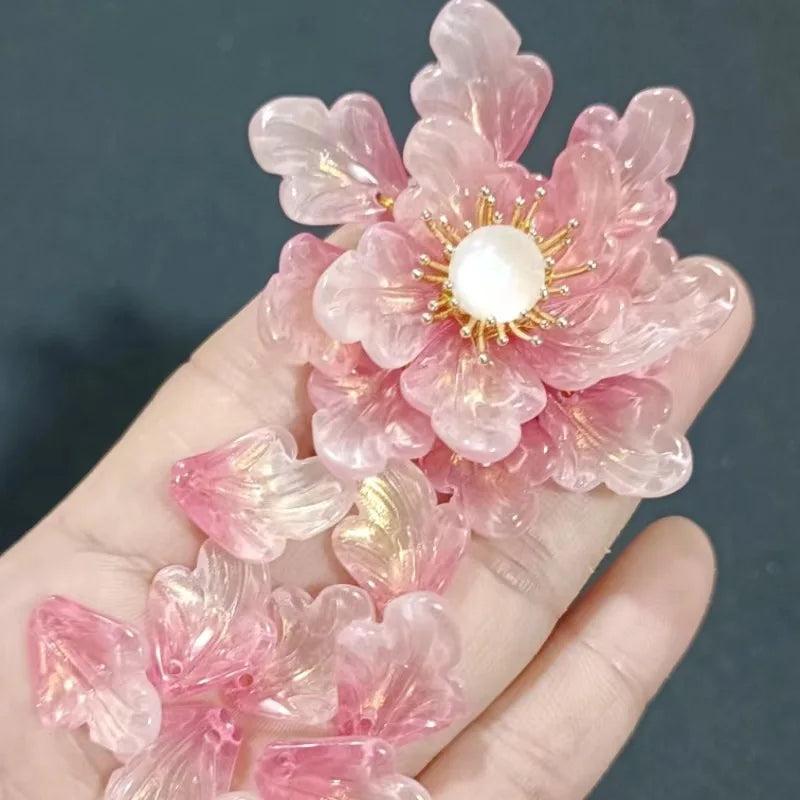 50pcs Glass Petal Leaf Charms 16*21mm for Flower DIY Jewelry Hair Pin Clips