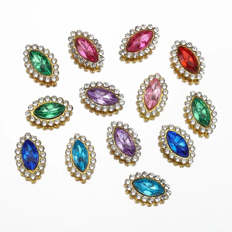 50pcs Horse Eye Glass Rhinestones Golden Claw Base Sew On Beads