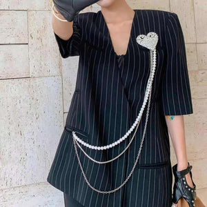 Rhinestone Zircon Multilayer Tassel Chain Brooch