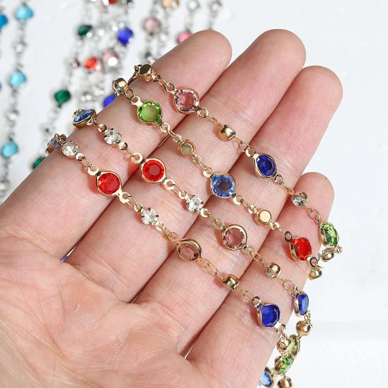1m Colorful Crystal Beads Chains Glass Rhinestone KC Chain for DIY Jewelry