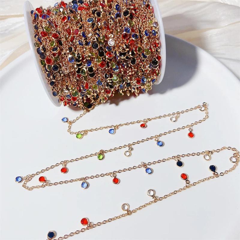 Colorful Crystal Beads Copper Chains 4mm Glass Charms Chain for DIY Necklace