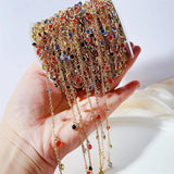Colorful Crystal Beads Copper Chains 4mm Glass Charms Chain for DIY Necklace