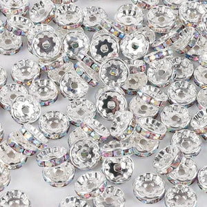 100pcs 4 6 8 10 mm Rhinestone Rondelle Spacer Silver Alloy Beads