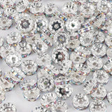 100pcs 4 6 8 10 mm Rhinestone Rondelle Spacer Silver Alloy Beads