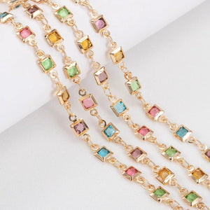 1m 4mm Crystal Rhinestone Glass Square Bead Chain Copper Chains DIY Jewelry