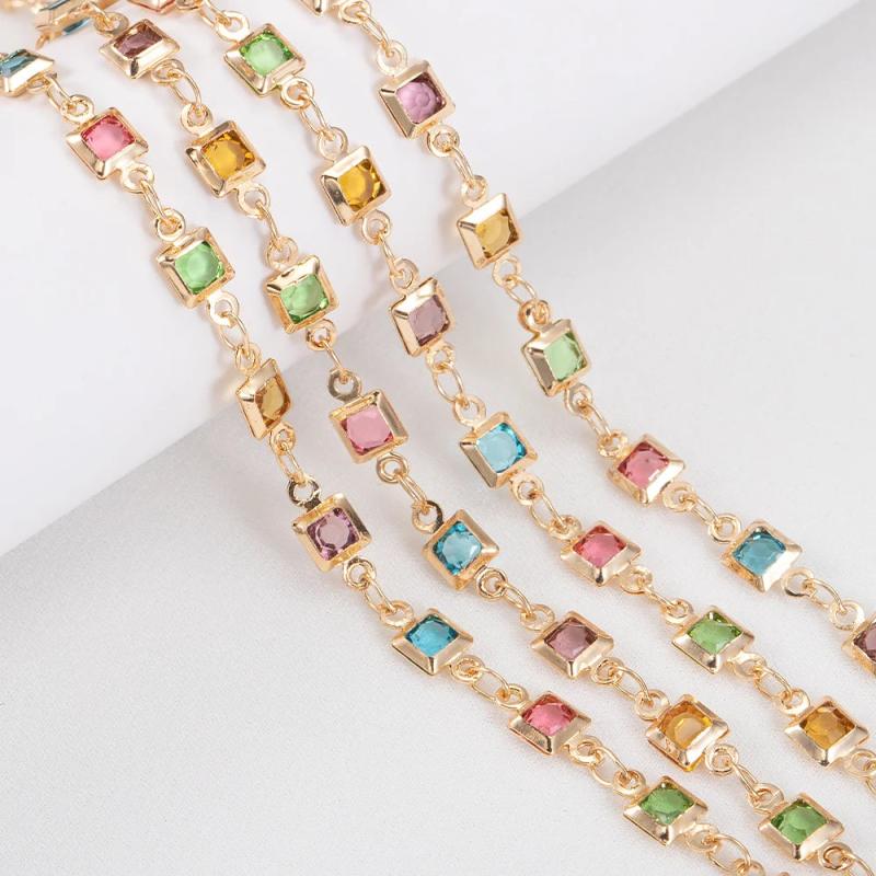 1m 4mm Crystal Rhinestone Glass Square Bead Chain Copper Chains DIY Jewelry