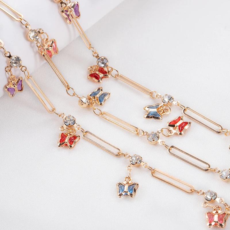 1M Butterfly Copper Chain Crystal Beaded Frame Stick Jewelry Making Supplies