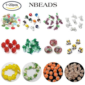20PCS Mushroom Strawberry Lampwork Beads Loose Bead DIY Jewelry Making