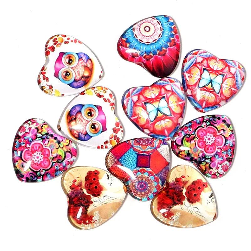 10/20Pcs Heart Glass Cabochons for DIY Jewelry Making