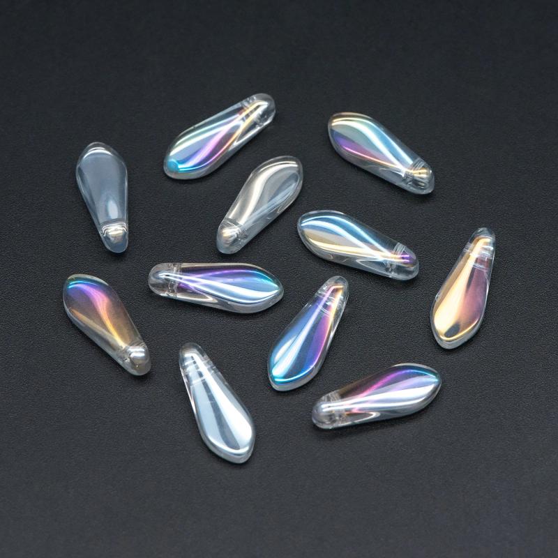 50pcs Crystal Glass Dagger Spike Leaf Bead DIY Jewelry Making Supplies, Clear AB