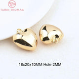 6PCS 24K Brass Heart Beads Charms 18x20x10MM 2MM Hole DIY Jewelry Findings