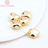 6PCS 24K Brass Heart Beads Charms 18x20x10MM 2MM Hole DIY Jewelry Findings