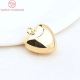 6PCS 24K Brass Heart Beads Charms 18x20x10MM 2MM Hole DIY Jewelry Findings