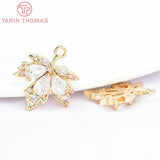 4PCS 17x20MM 24K Brass Glass Maple Leaves Charms Pendants