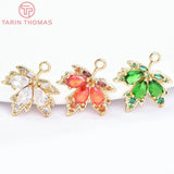 4PCS 17x20MM 24K Brass Glass Maple Leaves Charms Pendants